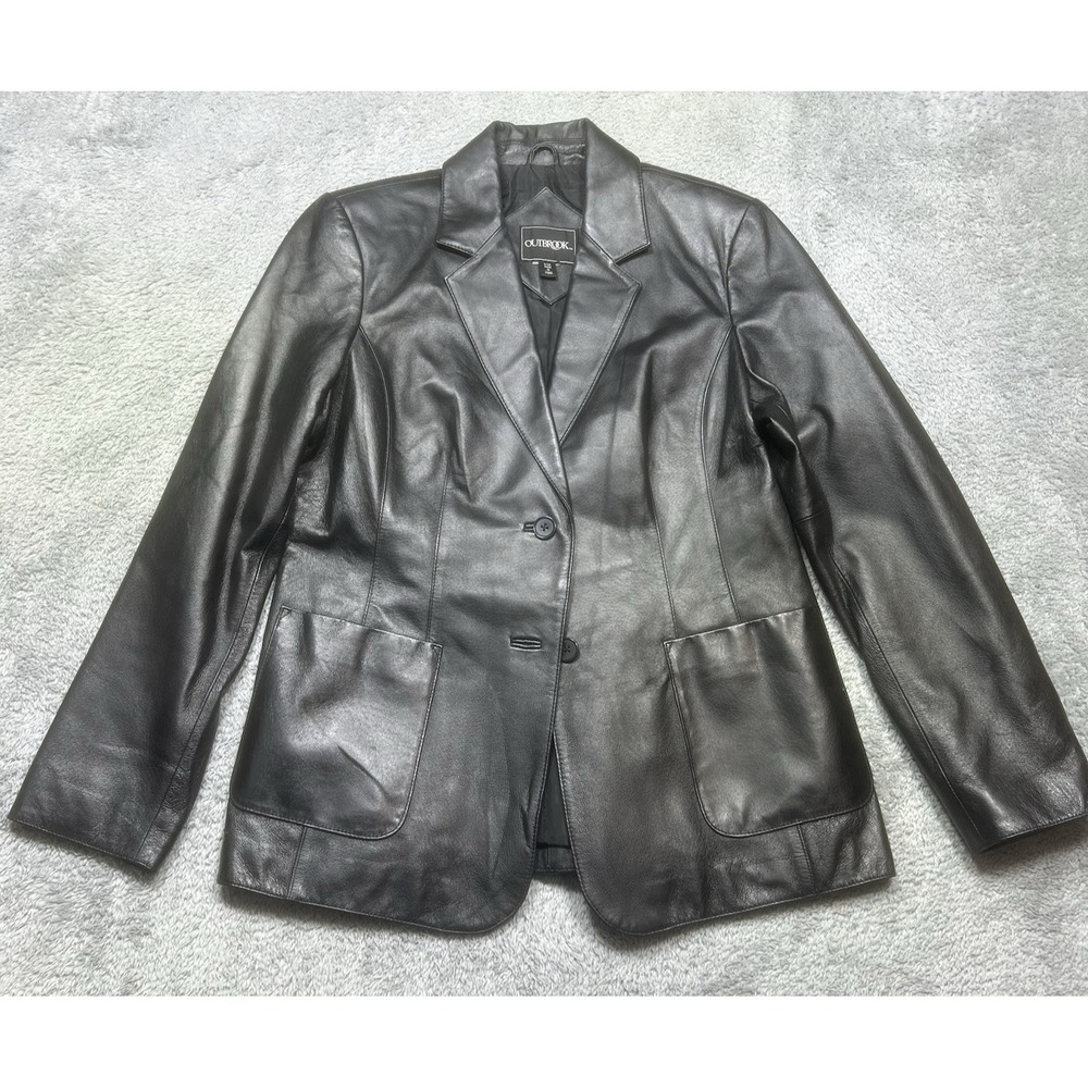 Vintage Outbrook Blazer Women's S Black Coat Leather Jacket Moto Biker *SPOTS